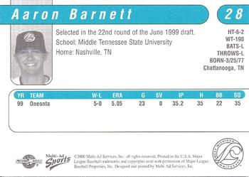 2000 Multi-Ad West Michigan Whitecaps #NNO Aaron Barnett Back
