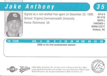 2000 Multi-Ad West Michigan Whitecaps #NNO Jake Anthony Back
