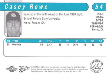 2000 Multi-Ad West Michigan Whitecaps #NNO Casey Rowe Back