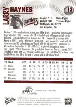 2000 Multi-Ad Wisconsin Timber Rattlers #13 Larry Haynes Back