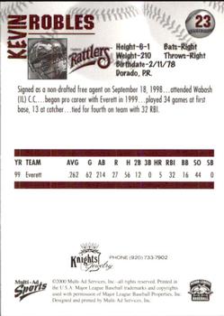 2000 Multi-Ad Wisconsin Timber Rattlers #23 Kevin Robles Back