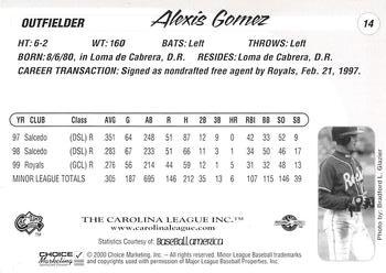 2000 Choice Carolina League Top Prospects #14 Alexis Gomez Back