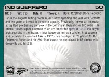 2001 Multi-Ad Augusta GreenJackets #27 Ino Guerrero Back