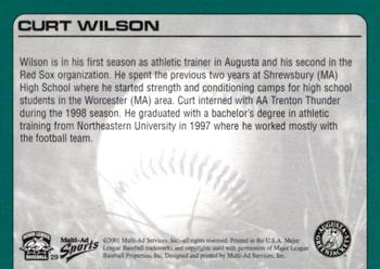2001 Multi-Ad Augusta GreenJackets #29 Curt Wilson Back