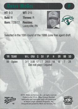 2001 Multi-Ad Beloit Snappers #16 Chris McGee Back