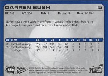 2001 Multi-Ad Clearwater Phillies #4 Darren Bush Back