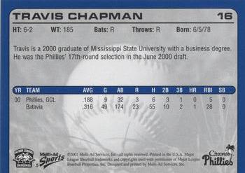 2001 Multi-Ad Clearwater Phillies #5 Travis Chapman Back