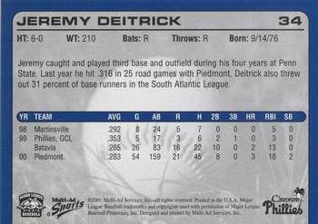2001 Multi-Ad Clearwater Phillies #6 Jeremy Deitrick Back