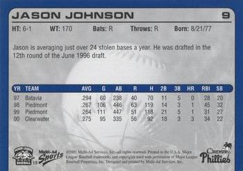 2001 Multi-Ad Clearwater Phillies #15 Jason Johnson Back