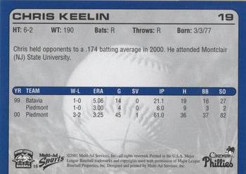 2001 Multi-Ad Clearwater Phillies #16 Chris Keelin Back