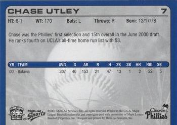 2001 Multi-Ad Clearwater Phillies #26 Chase Utley Back