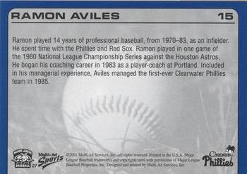 2001 Multi-Ad Clearwater Phillies #27 Ramon Aviles Back