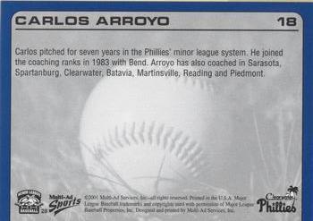 2001 Multi-Ad Clearwater Phillies #28 Carlos Arroyo Back