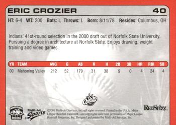 2001 Multi-Ad Columbus RedStixx #8 Eric Crozier Back