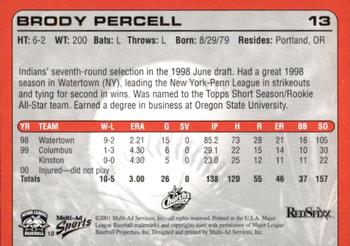 2001 Multi-Ad Columbus RedStixx #18 Brody Percell Back