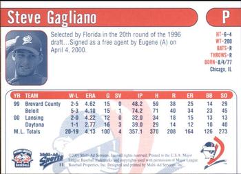 2001 Multi-Ad Daytona Cubs #11 Steve Gagliano Back