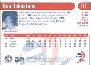 2001 Multi-Ad Daytona Cubs #15 Ben Johnstone Back