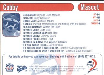 2001 Multi-Ad Daytona Cubs #29 Cubby Back