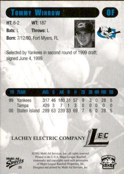 2001 Multi-Ad Greensboro Bats #25 Tommy Winrow Back