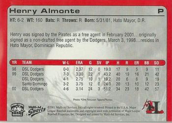 2001 Multi-Ad Hickory Crawdads Update #5 Henry Almonte Back