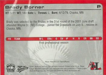 2001 Multi-Ad Hickory Crawdads Update #7 Brady Borner Back
