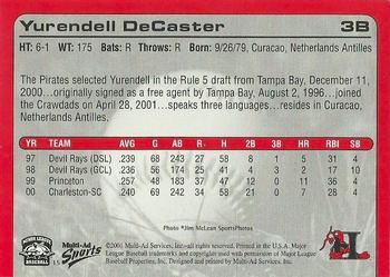 2001 Multi-Ad Hickory Crawdads Update #15 Yurendell DeCaster Back
