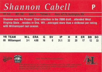 2001 Multi-Ad Hickory Crawdads #11 Shannon Cabell Back