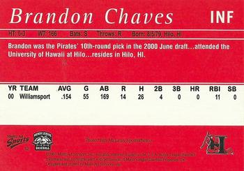 2001 Multi-Ad Hickory Crawdads #12 Brandon Chaves Back