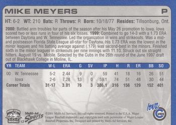 2001 Multi-Ad Iowa Cubs #12 Mike Meyers Back