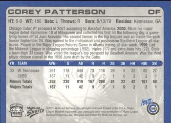 2001 Multi-Ad Iowa Cubs #1 Corey Patterson Back