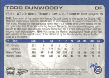2001 Multi-Ad Iowa Cubs #6 Todd Dunwoody Back