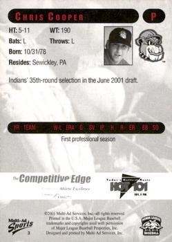 2001 Multi-Ad Mahoning Valley Scrappers #3 Chris Cooper Back