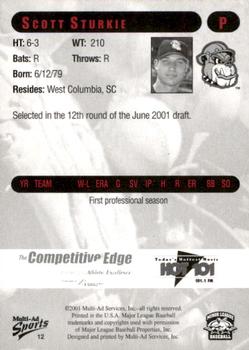 2001 Multi-Ad Mahoning Valley Scrappers #12 Scott Sturkie Back
