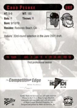 2001 Multi-Ad Mahoning Valley Scrappers #22 Chad Peshke Back