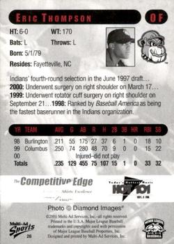 2001 Multi-Ad Mahoning Valley Scrappers #26 Eric Thompson Back