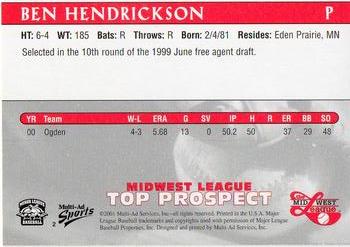 2001 Multi-Ad Midwest League Top Prospects #2 Ben Hendrickson Back
