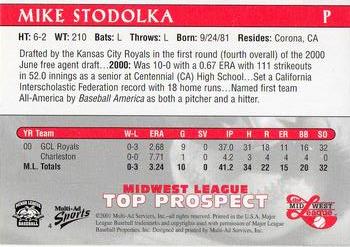 2001 Multi-Ad Midwest League Top Prospects #4 Mike Stodolka Back