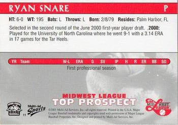2001 Multi-Ad Midwest League Top Prospects #11 Ryan Snare Back