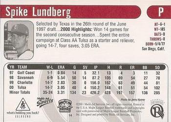 2001 Multi-Ad Oklahoma RedHawks #14 Spike Lundberg Back