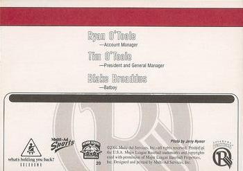 2001 Multi-Ad Oklahoma RedHawks #28 Ryan O'Toole / Tim O'Toole / Blake Broaddus Back