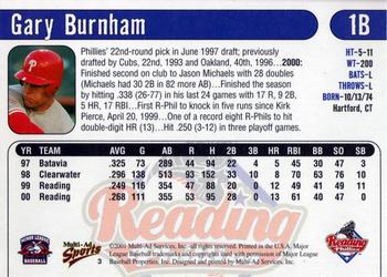 2001 Multi-Ad Reading Phillies #3 Gary Burnham Back