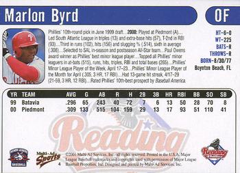 2001 Multi-Ad Reading Phillies #4 Marlon Byrd Back