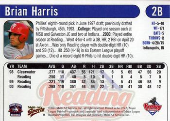2001 Multi-Ad Reading Phillies #9 Brian Harris Back