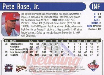 2001 Multi-Ad Reading Phillies #17 Pete Rose, Jr. Back