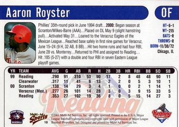 2001 Multi-Ad Reading Phillies #18 Aaron Royster Back