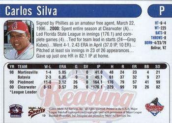 2001 Multi-Ad Reading Phillies #19 Carlos Silva Back