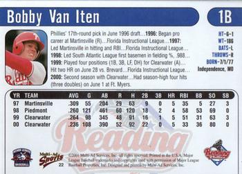 2001 Multi-Ad Reading Phillies #22 Bobby Van Iten Back