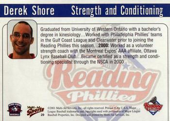 2001 Multi-Ad Reading Phillies #29 Derek Shore Back
