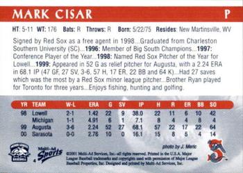 2001 Multi-Ad Sarasota Red Sox #4 Mark Cisar Back