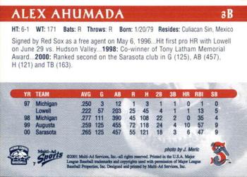 2001 Multi-Ad Sarasota Red Sox #7 Alex Ahumada Back